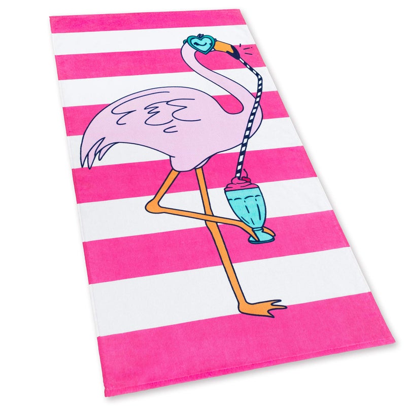 Softerry Flamingo Stripes Beach Towel 28 x 55 inches 100% Cotton (28" x 55", Flamingo Stripes) - Image 1